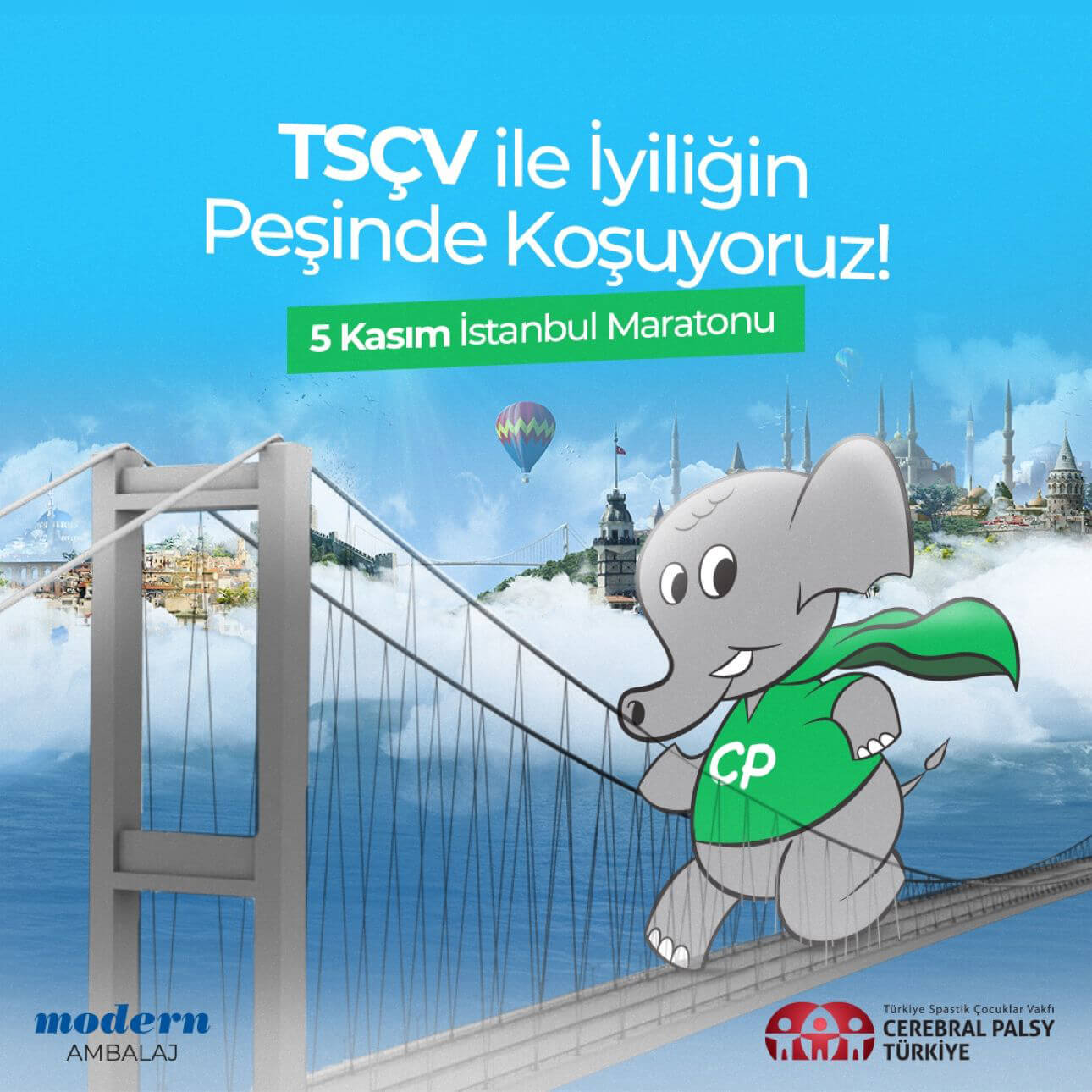 Modern Ambalaj olarak 45. İstanbul Maratonu'nda TSÇV (Türkiye Spastik Çocuklar Vakfı) için koştuk.